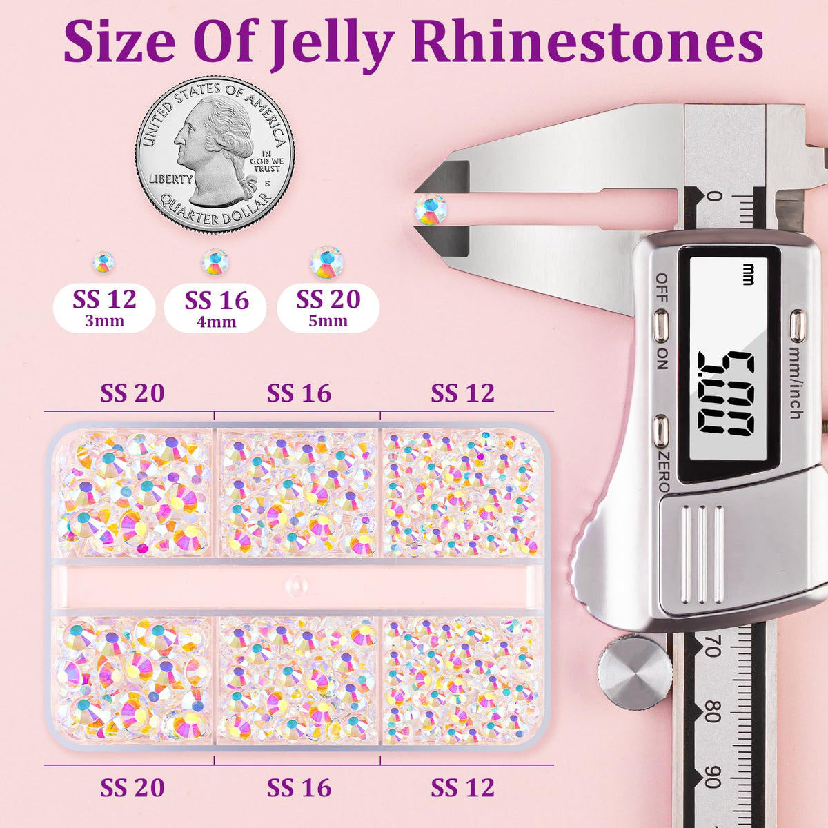 Close-up of TINKRSTUFF flatback rhinestones in different sizes