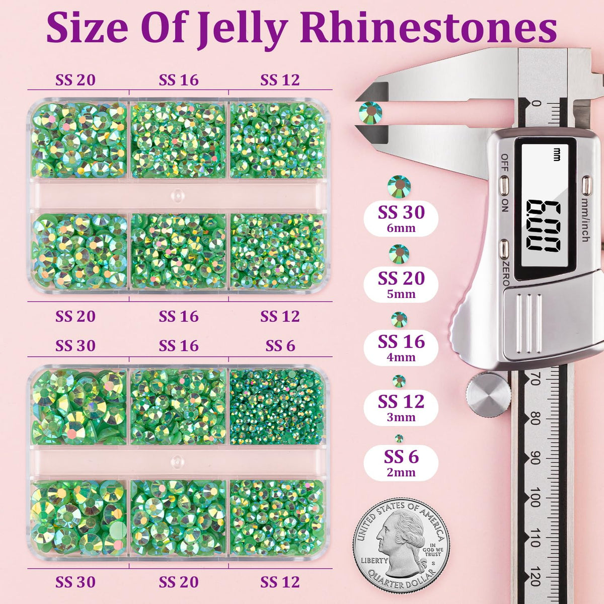 Close-up of TINKRSTUFF flatback rhinestones in various sizes
