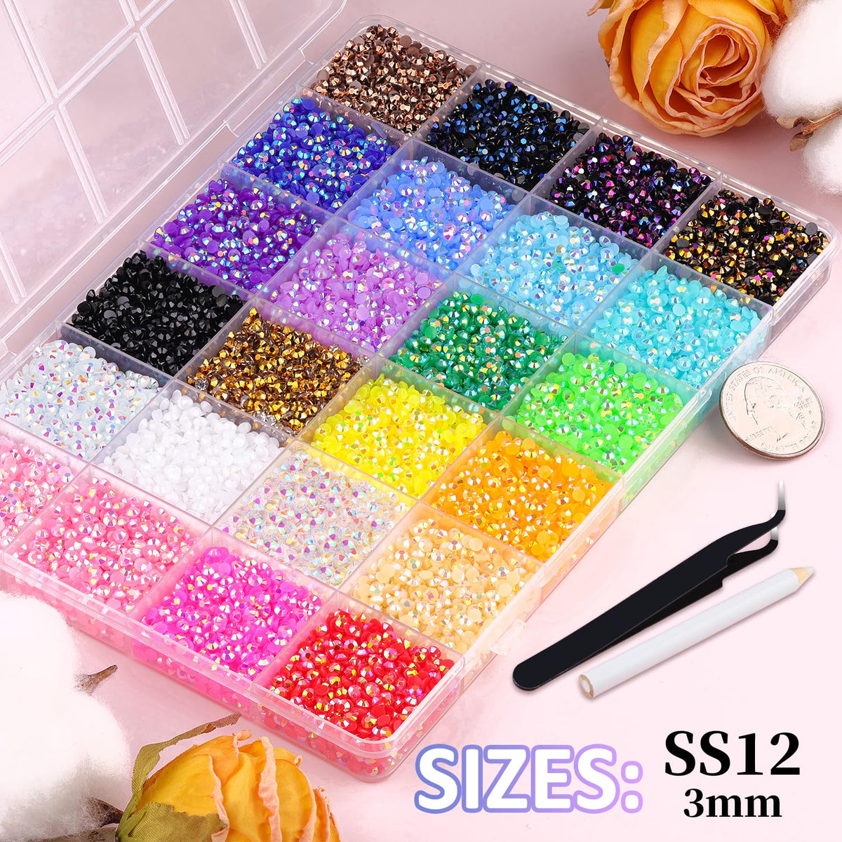 Close-up of TINKRSTUFF rhinestones in various colours