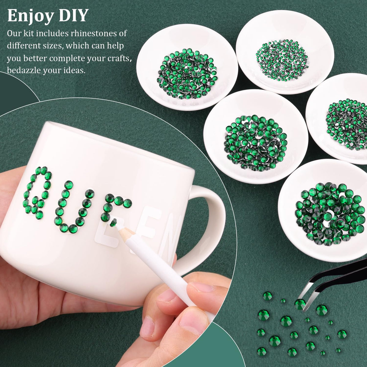 Close-up of TINKRSTUFF rhinestones in various sizes