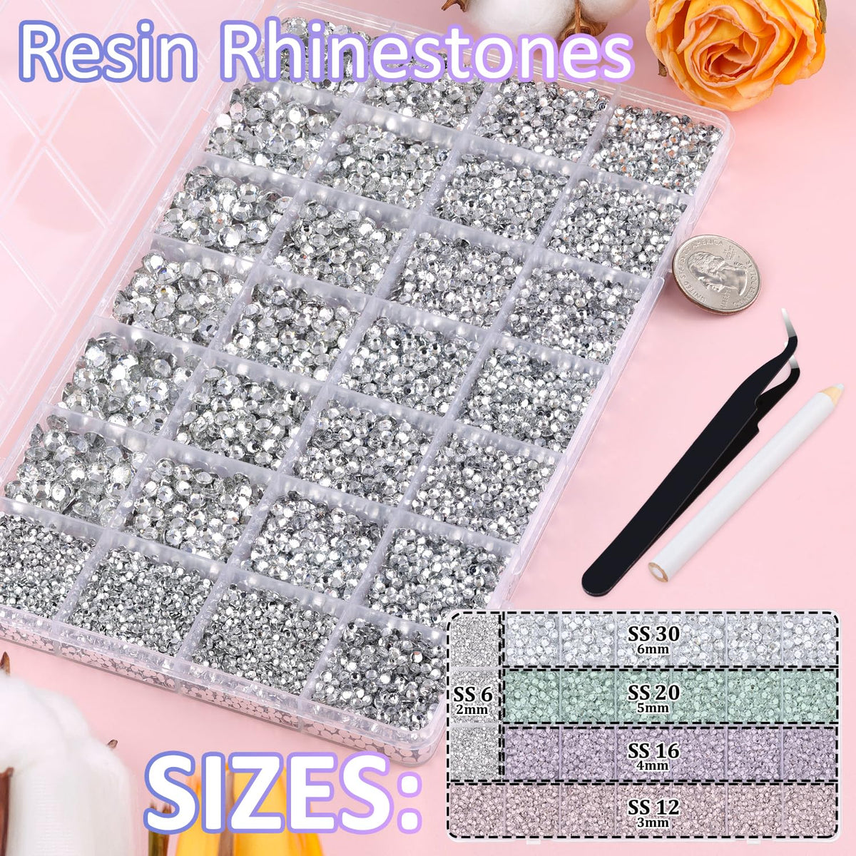 Close-up of TINKRSTUFF rhinestones showing vibrant colours