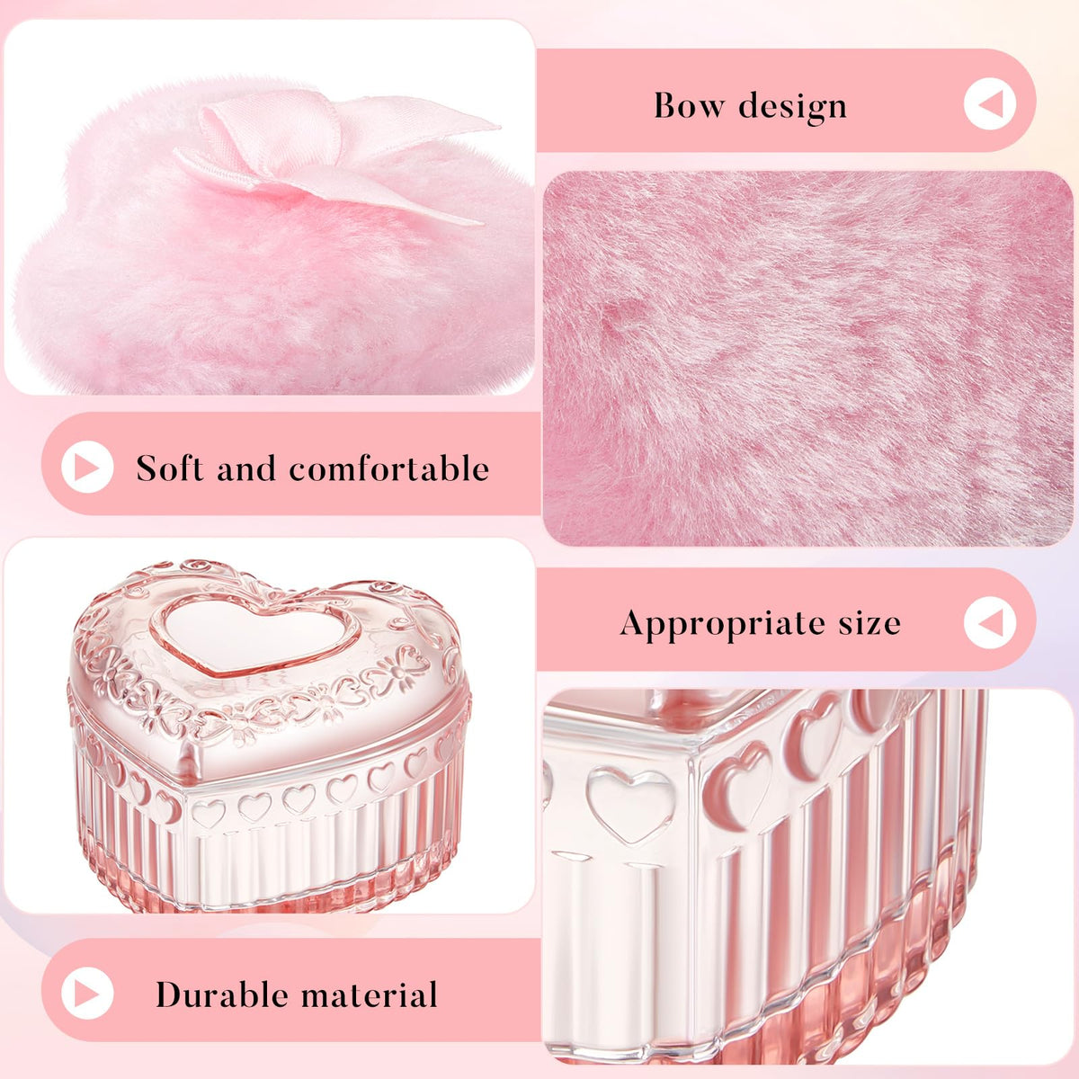 Close-up of Tioncy powder puff with cute bow detail