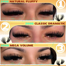 Close-up of TNFVLONEINS 200D lash clusters showing fluffy design