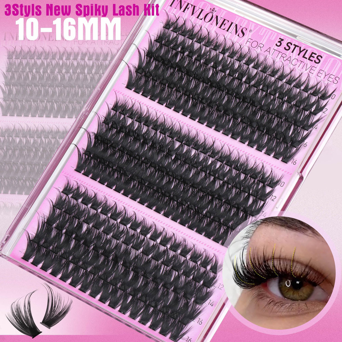 Close-up of TNFVLONEINS spiky eyelash clusters