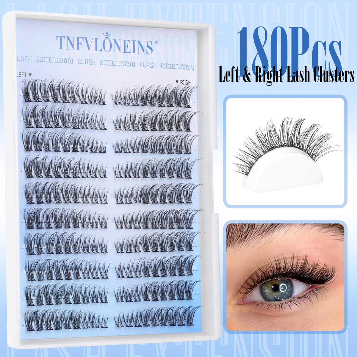 Close-up of TNFVLONEINS Wispy Cluster Eyelash Extensions showing texture