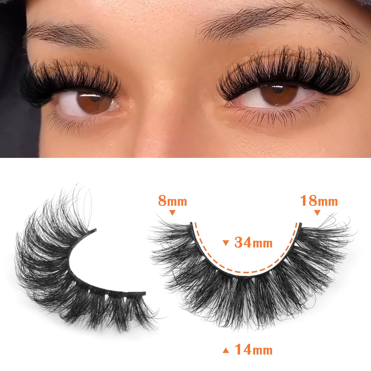 Close-up of TNFVLONEINS wispy false eyelashes