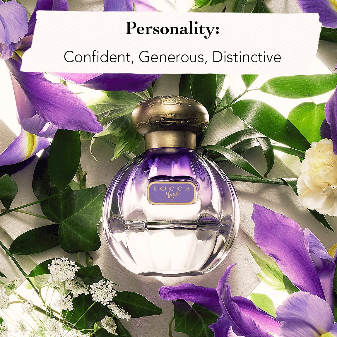 Close-up of Tocca Maya Eau de Parfum bottle label