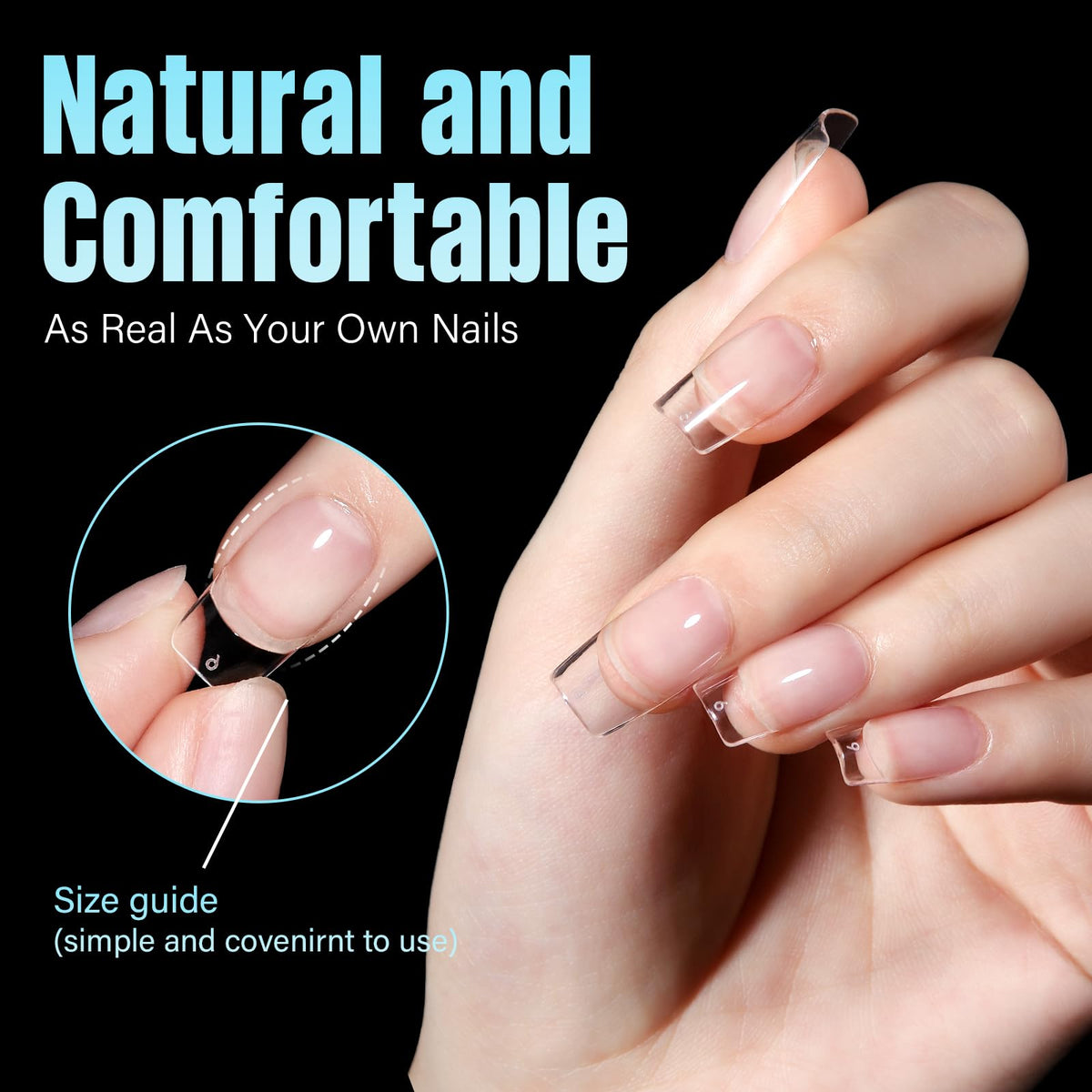 Close-up of TOMICCA Short Square Nail Tips with smooth edges