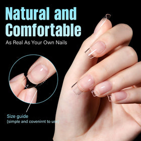 Close-up of TOMICCA Short Square Nail Tips with smooth edges