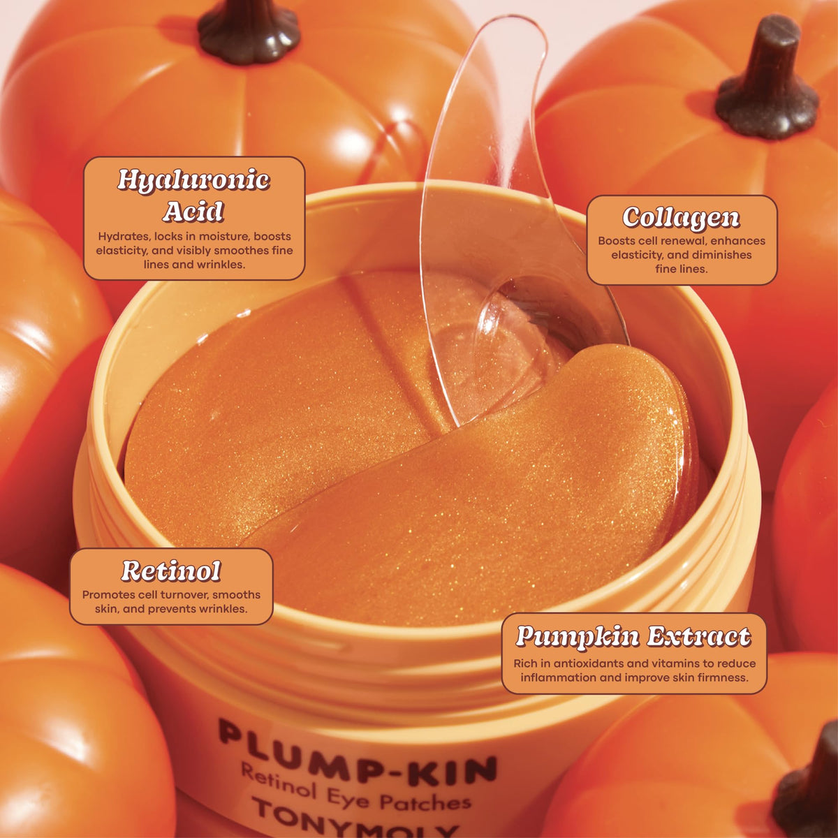 Close-up of TONYMOLY Plump-kin Pumpkin Under Eye Patch packaging