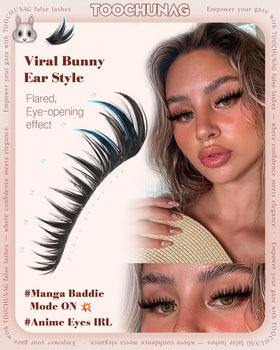 Close-up of TOOCHUNAG Bunny Cluster Eyelash Extensions D Curl detail