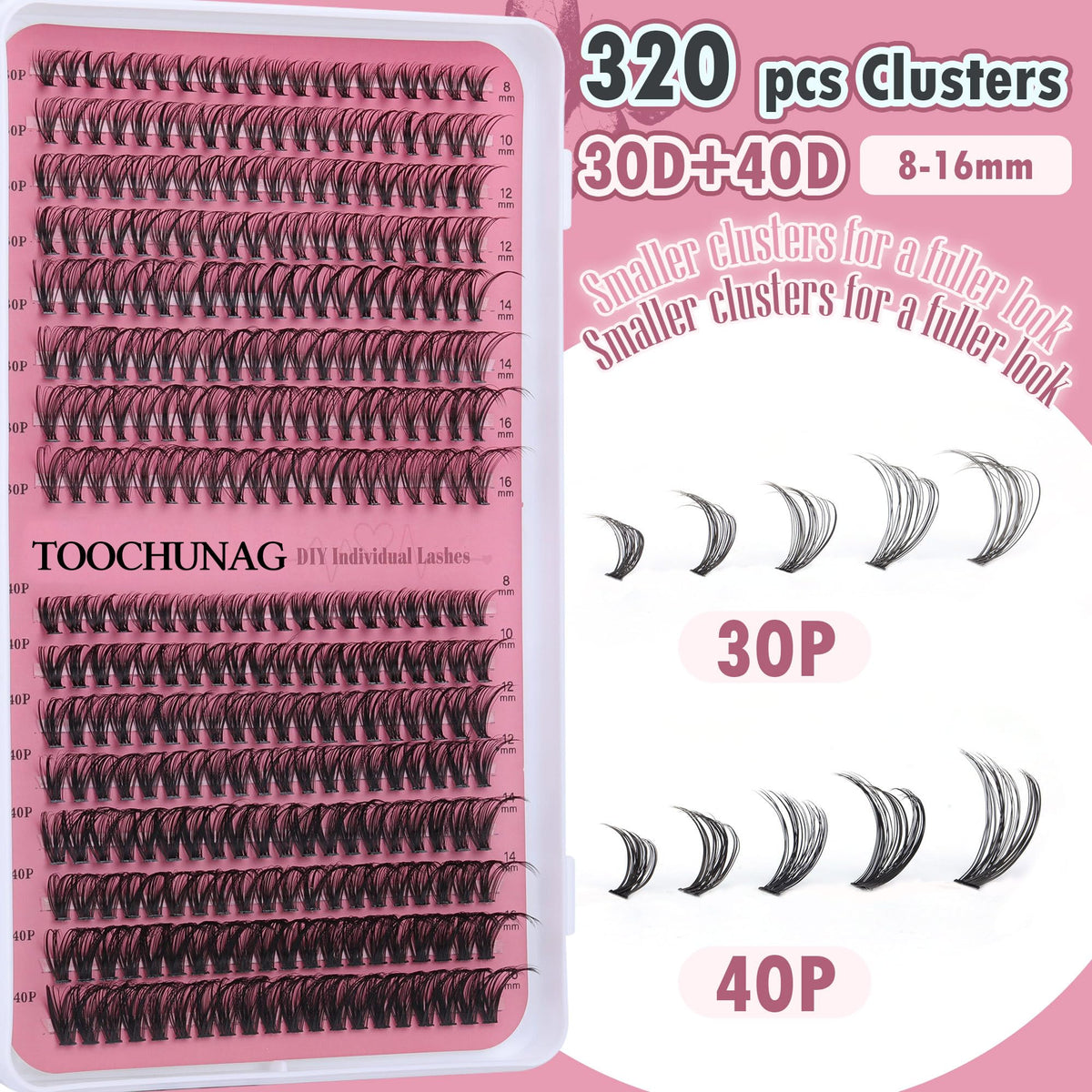 Close-up of TOOCHUNAG Lash Clusters showing fine bands