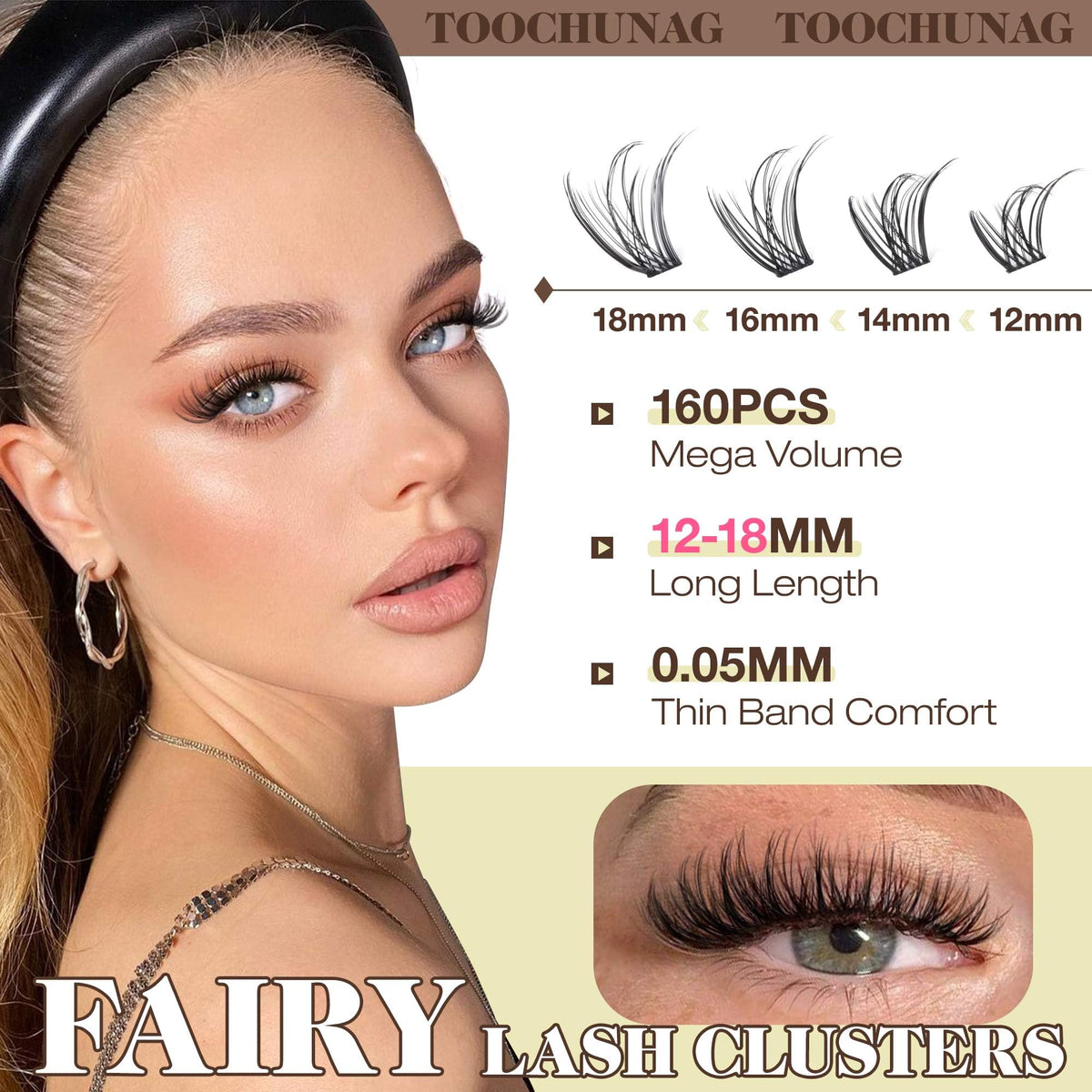 Close-up of TOOCHUNAG Wispy Eyelash Clusters showing texture