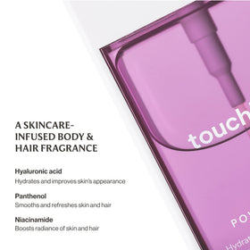 Close-up of Touchland Body & Hair Fragrance Mist Cashmere Woods ingredients