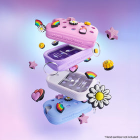 Close-up of Touchland Hand Mist Case Cloudwave Blue with charms