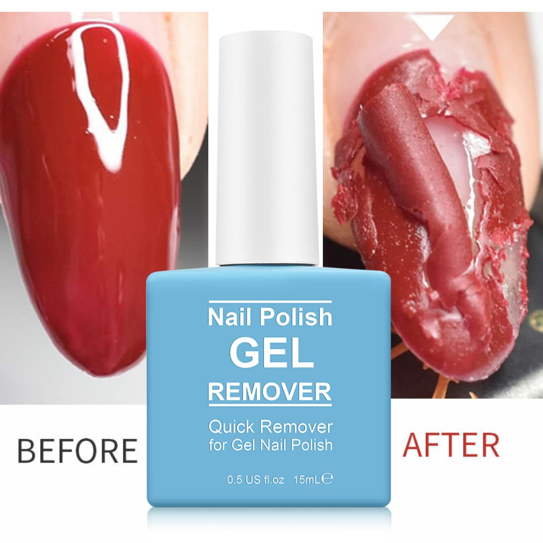 Close-up of Tudiqe Gel Nail Polish Remover bottle with natural plant formula