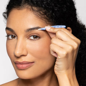 Close-up of Tweezerman Mini Slant Tweezer tips for eyebrow shaping
