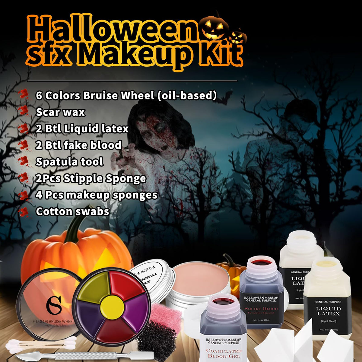 Close-up of two types of liquid latex in the CHASPA Halloween Makeup Kit