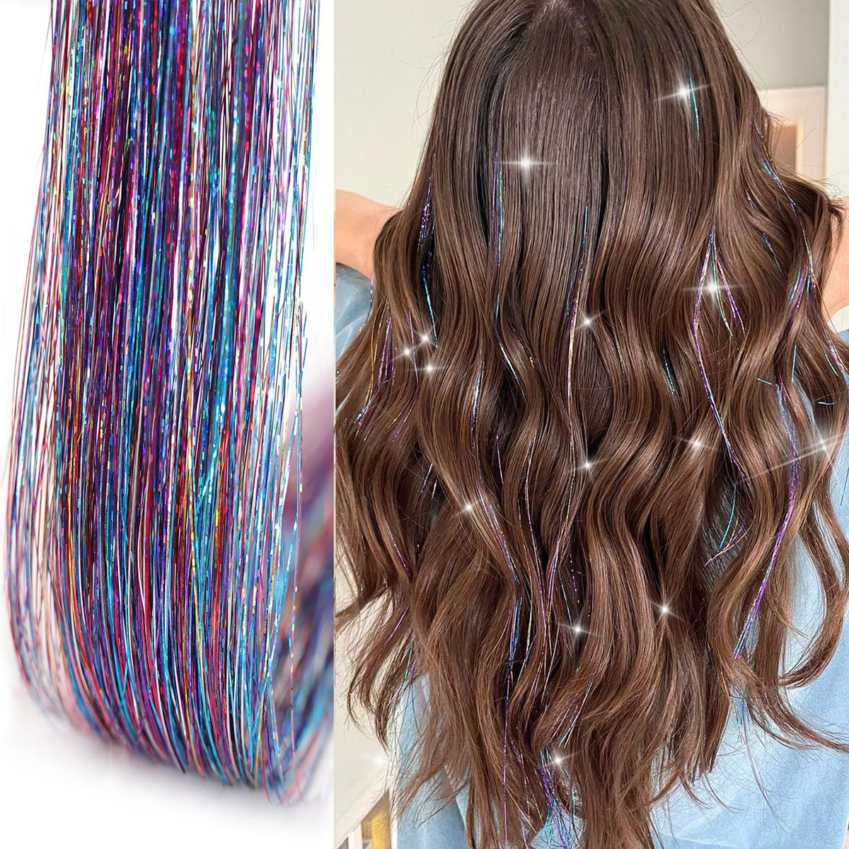 Close-up of Ubeleco Hair Tinsel showing vibrant colours