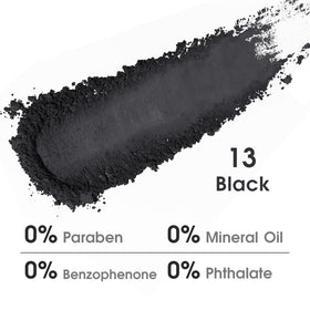 Close-up of UCANBE Black Single Eyeshadow Palette showing matte and shimmer shades