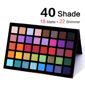 Close-up of UCANBE eyeshadow palette showing matte and shimmer colours