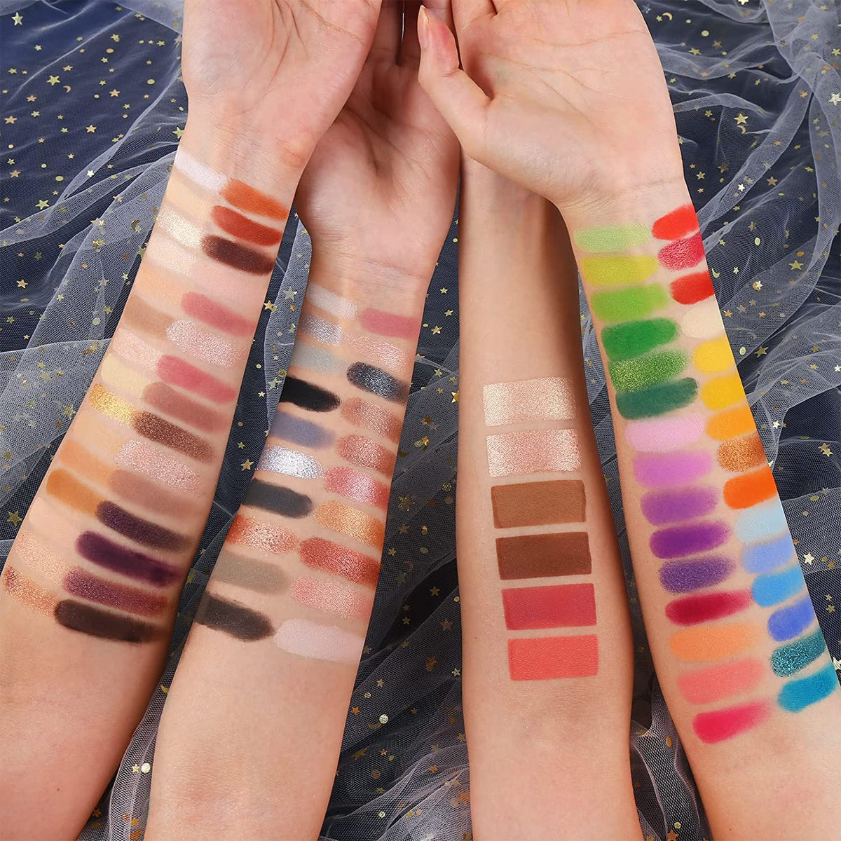 Close-up of UCANBE eyeshadow shades in palette