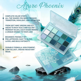 Close-up of UCANBE eyeshadow shades showing texture and colour