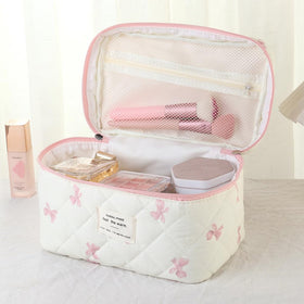Close-up of uekeboag Large Makeup Bag soft floral cotton material