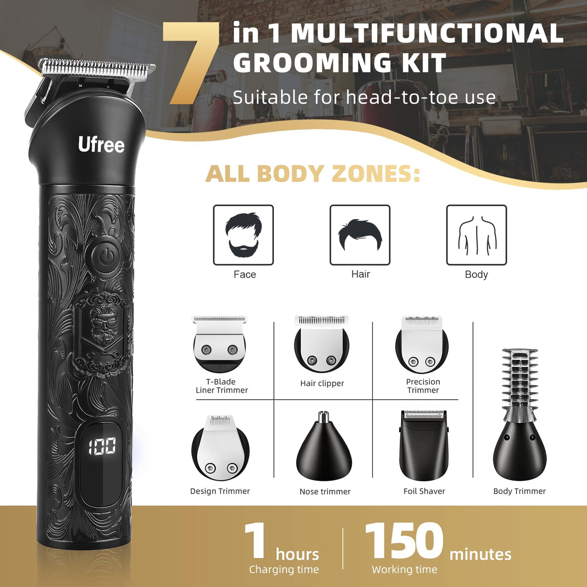 Close-up of Ufree Beard Trimmer sharp steel blade