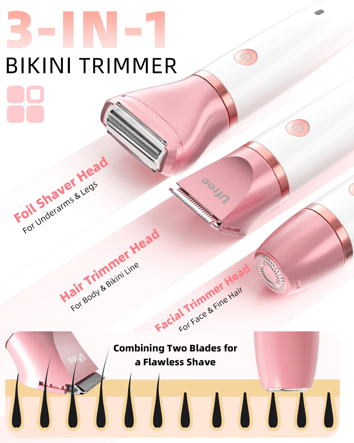 Close-up of Ufree bikini trimmer ceramic blades