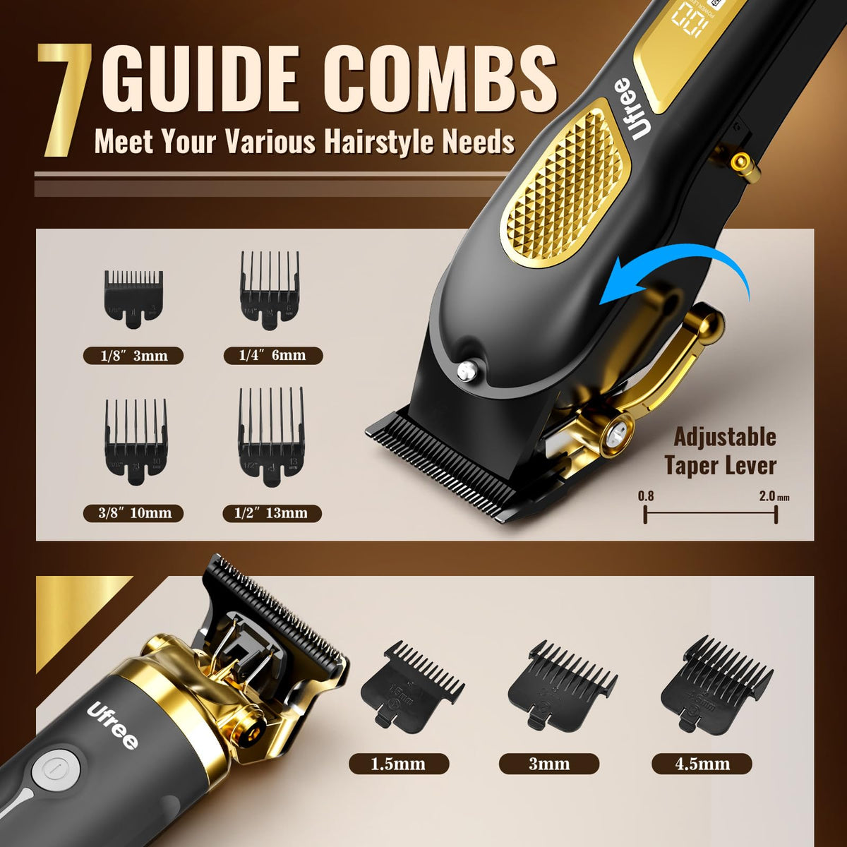 Close-up of Ufree hair clipper blades and R-shaped edge design