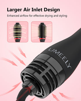 Close-up of Umeely Plus 2.0 Hair Dryer Brush ionic technology feature