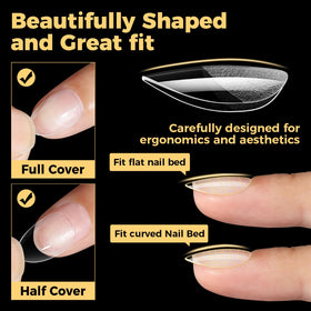 Close-up of UNA GELLA almond nail tips texture