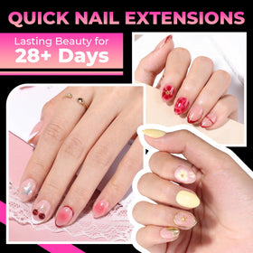 Close-up of UNA GELLA Extra Short Almond Gel Nail Tips with size numbers