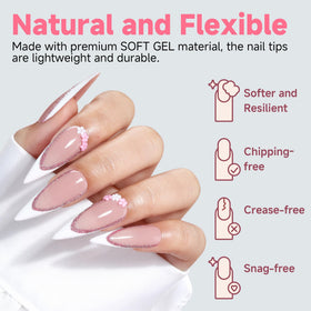 Close-up of UNA GELLA Long Stiletto Nail Tips showing glossy finish