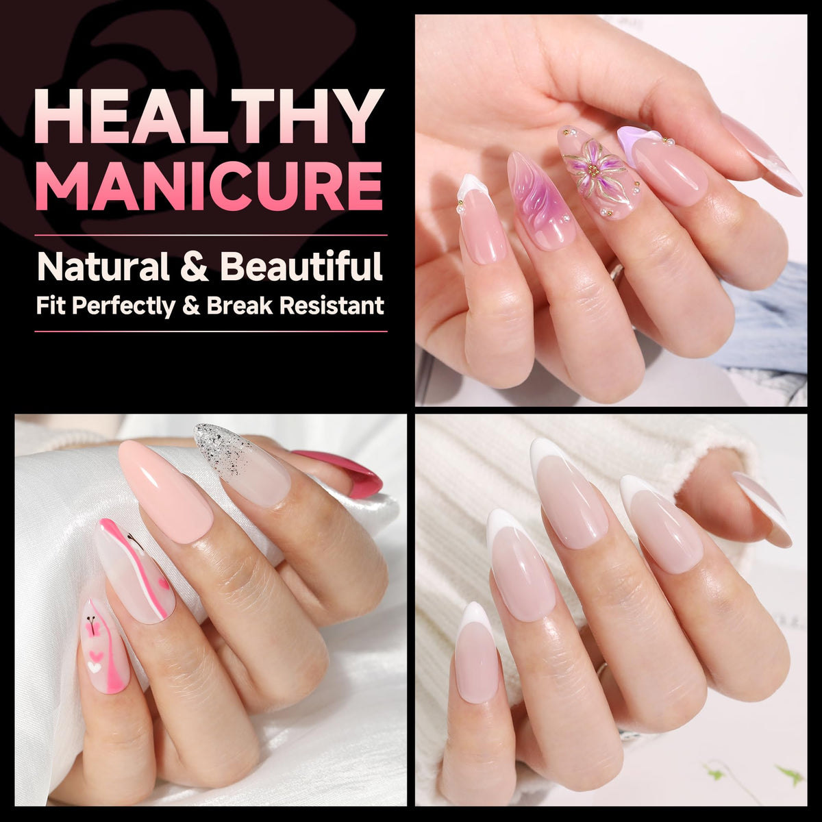 Close-up of UNA GELLA Medium Almond Gel Nail Tips showing texture