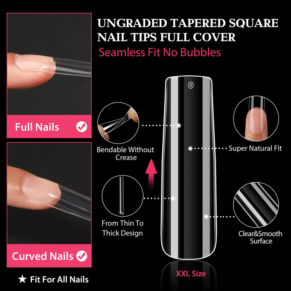 Close-up of UNA GELLA nail tips showcasing thickness