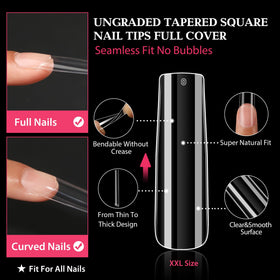 Close-up of UNA GELLA nail tips showcasing thickness