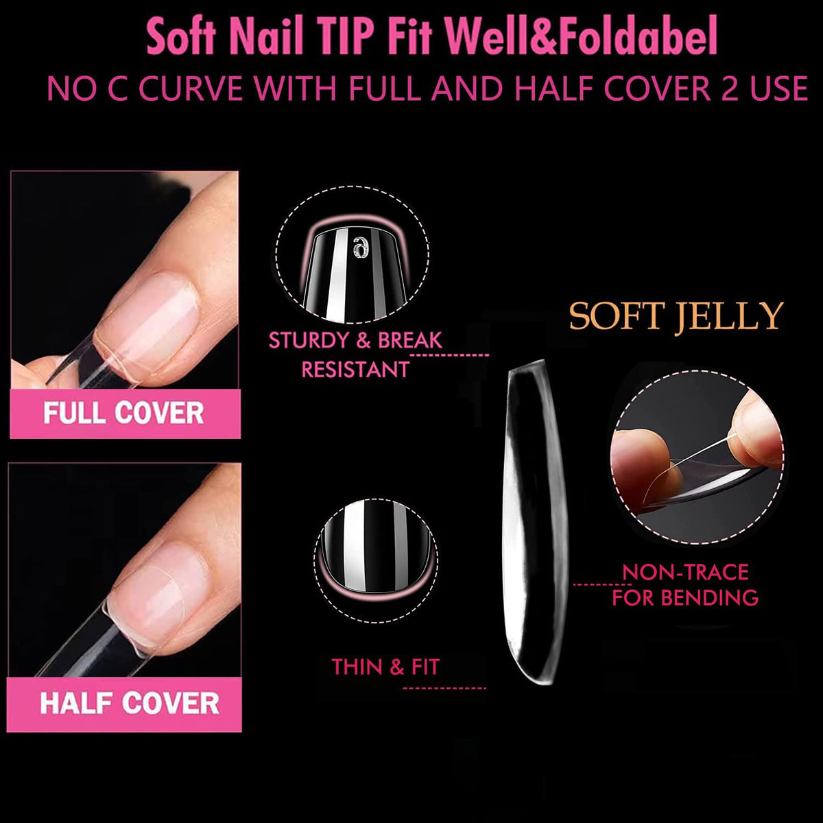 Close-up of UNA GELLA Short Coffin Gel Nail Tips