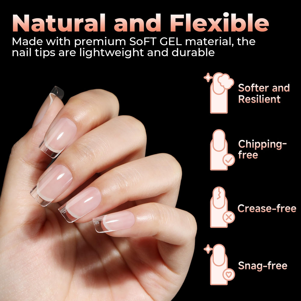 Close-up of UNA GELLA Short Square Nail Tips