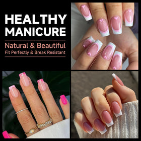 Close-up of UNA GELLA Short Square Nail Tips with centreline design