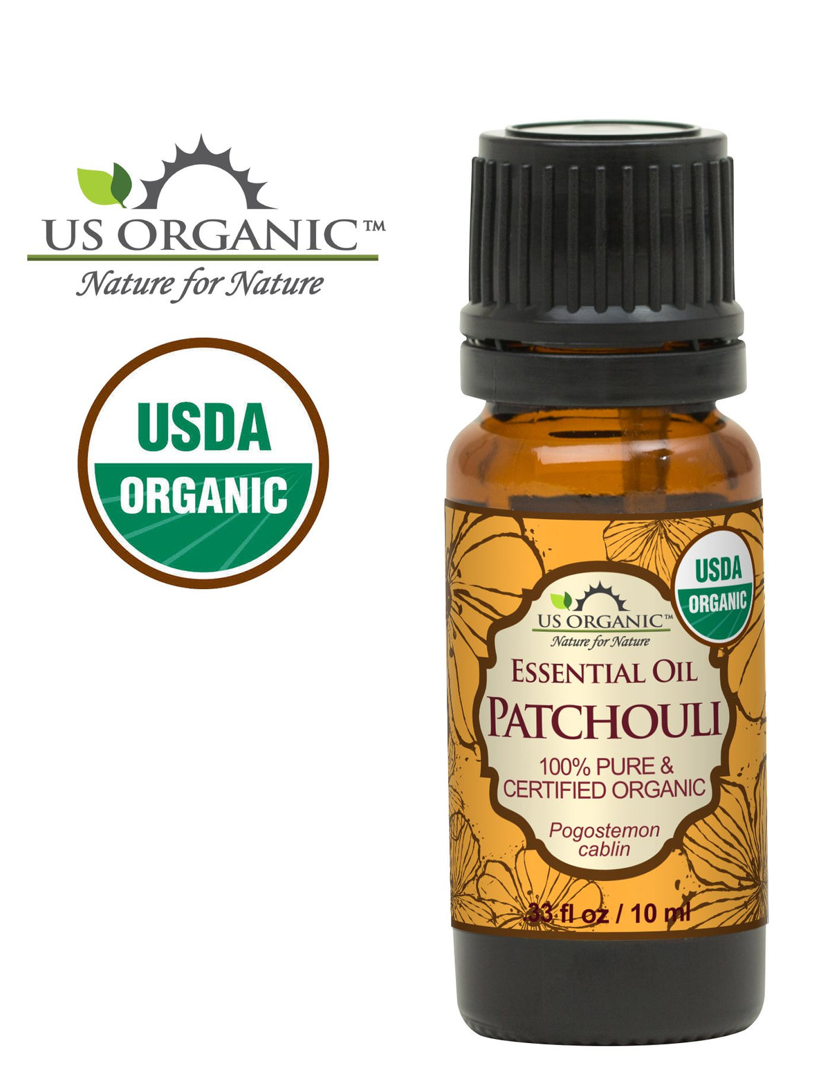 Close-up of US Organic Patchouli Essential Oil dropper