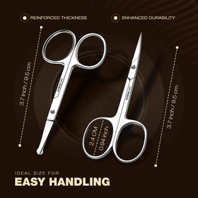 Close-up of Utopia Care stainless steel eyebrow scissors with ergonomic handle
