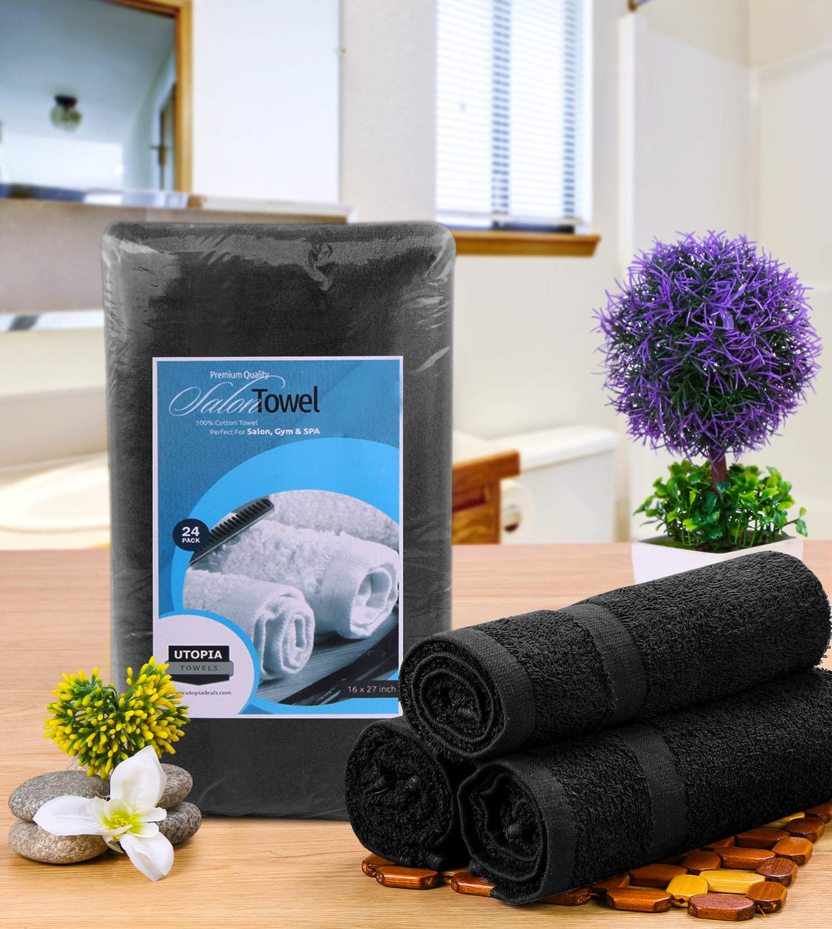 Close-up of Utopia Towels black cotton salon towel