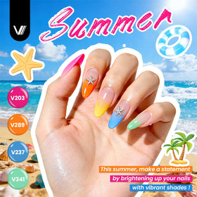 Close-up of VANREESA gel nail polish bottles