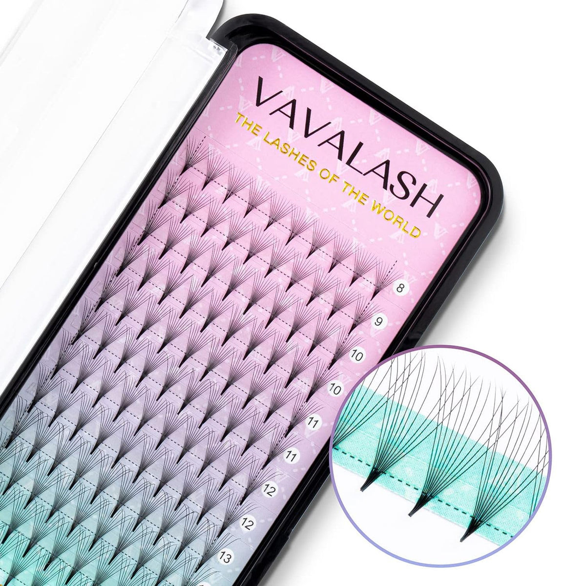 Close-up of VAVALASH 10D eyelash extensions with matte black finish
