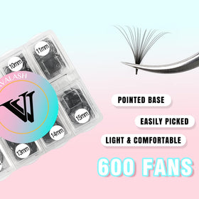Close-up of VAVALASH premade fans in 8-15mm lengths