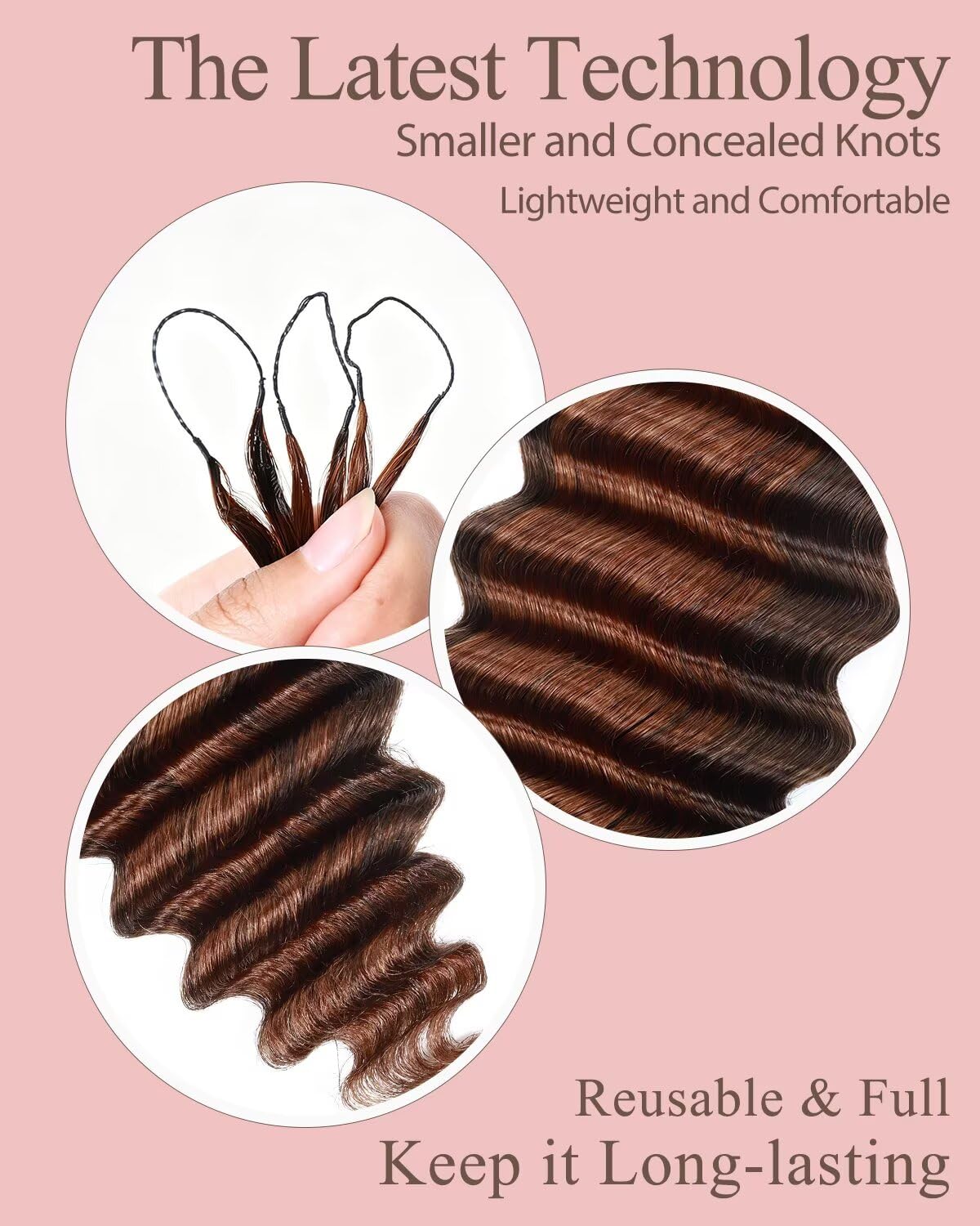 Close-up of VDZ deep wave texture in auburn-chocolate brown
