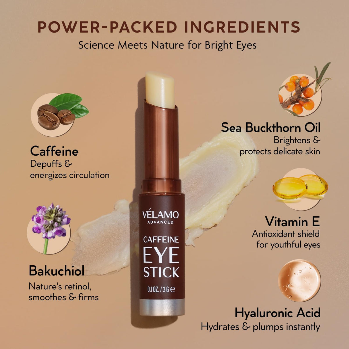 Close-up of VELAMO ADVANCED Caffeine Eye Stick