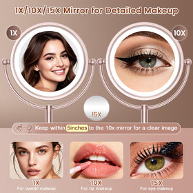 Close-up of VESAUR 8.5" Lighted Makeup Mirror with 10X magnification